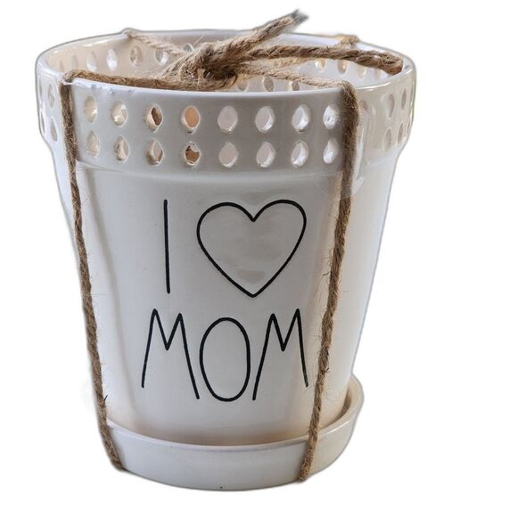 Rae Dunn I Love Mom White Ceramic Planter Vase - Picture 1 of 8